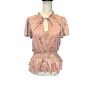 Meraki Women's Short Sleeve top Purple Floral Medium